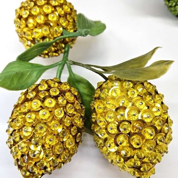 VINTAGE MCM Beaded Sequin Push Pin Fruit Set Apple Lemon Pear - Picture 2 of 8